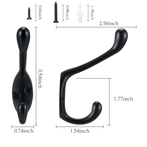 Coat Hooks 5 Pack-Heavy Duty Wall Mounted Matte Black Door Hooks Double Prong Hooks for Hanging Clothes/Towels/Key-Suitable for Bedroom/Bathroom/Entryway and Replaced - color: Matte Black