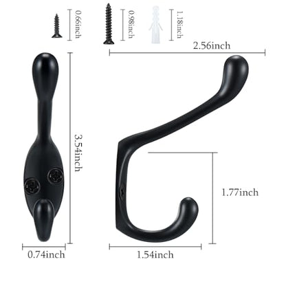 Coat Hooks 5 Pack-Heavy Duty Wall Mounted Matte Black Door Hooks Double Prong Hooks for Hanging Clothes/Towels/Key-Suitable for Bedroom/Bathroom/Entryway and Replaced - color: Matte Black