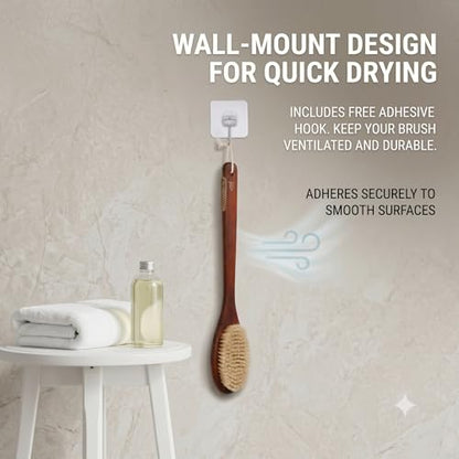 Wooden Bath Brush with Gentle Bristles Long Handle for Shower Back Scrubber Body Exfoliator (Gental Boar Bristle) - color: Gental Boar Bristle