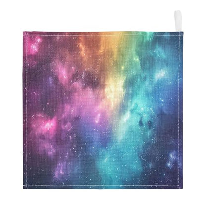YETTASBIN Galaxy Muslin Baby Hand Washcloths, Soft Cotton Bath Face Towel, 4 Layers Extra Absorbent Feeding Burp Cloth for Newborn Infant, 5 Pack - size: 12 Inch x 5 Pack