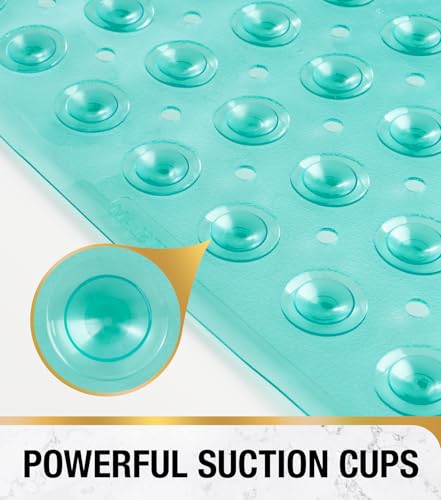 HITSLAM Square Shower Mat, Non Slip PVC Stall Mat, 24"x24", Green | Power Grip Suction Cups, Center Drain Hole, Built-In Hanging Holes, Machine Washable Bathroom Floor Mat, Soft On Feet - color: Mint Green