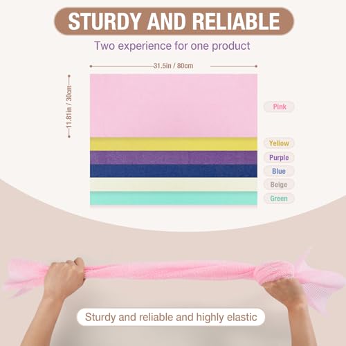 African Net Sponge 6Pcs Multi Color Spa Exfoliating Body Scrub | Fast Drying African Bath Net, Gentle Exfoliating Scrub for Full Body & Back Spa Shower - color: Green, White, Blue, Purple, Yellow, Pink