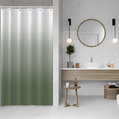 Ombre Green Stall RV Shower Curtain with Hooks 36x72inches | Machine Washable Waterproof, Modern Solid Boho Gradient, Bathroom Dorm Hotel Room Divider, Easy to Install, Window Curtain - color: Grey Green, size: 36"W x 72"L (Pack of 1)