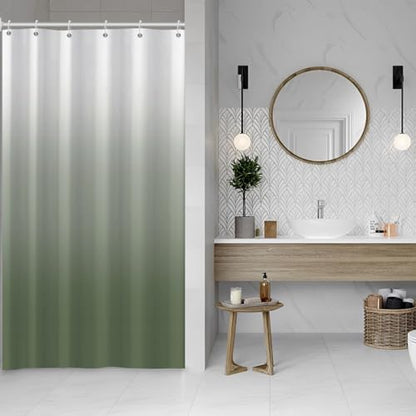 Ombre Green Stall RV Shower Curtain with Hooks 36x72inches | Machine Washable Waterproof, Modern Solid Boho Gradient, Bathroom Dorm Hotel Room Divider, Easy to Install, Window Curtain - color: Grey Green, size: 36"W x 72"L (Pack of 1)