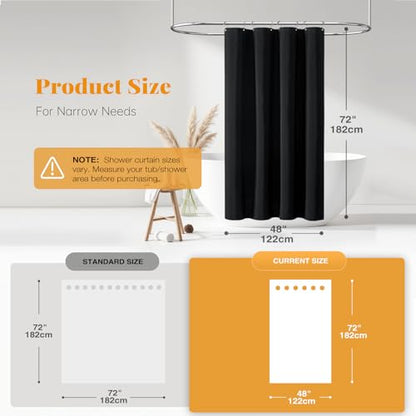 48x72 Linen Textured Waterproof Thick Fabric Shower Curtain Set, Black | Stall Size, 230GSM Polyester, Heavy Duty Cloth, Weighted Hem, 8 Plastic Hooks, Modern Luxury Hotel Style, Machine Washable - color: Black, size: 48"W x 72"L (Pack of 1)
