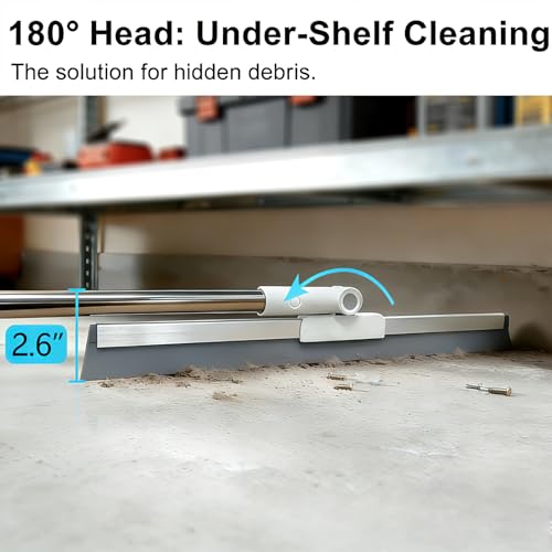 19.7'' Large Floor Squeegee for Concrete Floor with 51''-58'' Telescoping Stainless Steel Handle, Squeegee Broom for Removing Water on Tile, Epoxy, Garage, Driveway, Patio