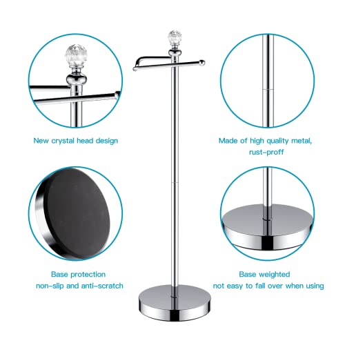 ROLABAM Toilet Paper Holder Stand (with Reserve Function) Free Standing Toilet Paper Holder for Bathroom Total Height 24.4" with Crystal Finial, Chrome Finish - color: Polished Chrome