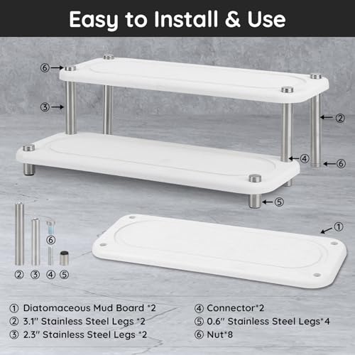 Segbeauty 2 Tier Instant Dry Counter Organizer, 11x4.3in Quick Dry Diatomaceous Earth Stone Drying Tray, Water Absorbing Stone Fast Drying Countertop Rack Sponge Soap Holder for Kitchen Bathroom White - color: Pure White