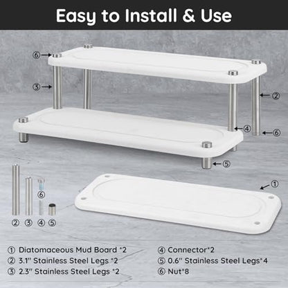 Segbeauty 2 Tier Instant Dry Counter Organizer, 11x4.3in Quick Dry Diatomaceous Earth Stone Drying Tray, Water Absorbing Stone Fast Drying Countertop Rack Sponge Soap Holder for Kitchen Bathroom White - color: Pure White