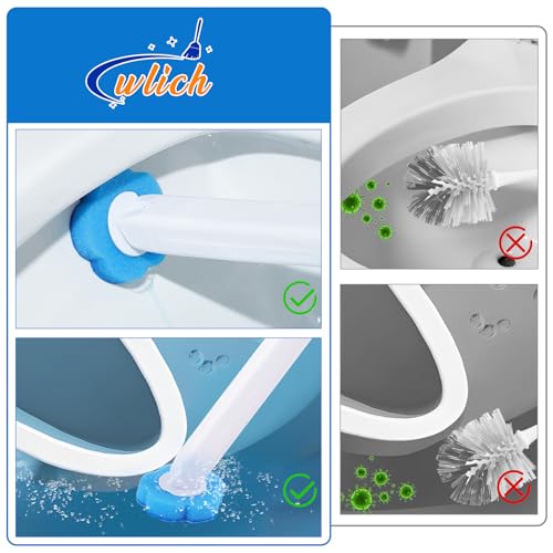 wlich Disposable Toilet Brush Set with 48 Refills, Wall Mount Holder | Flexible Scrubbing Head, Hygienic Toilet Cleaning, Wall-Mounted Storage for Homes, Apartments, Dorms, Offices, Hotels - color: White+grey - 48 Refills