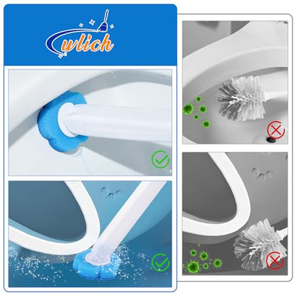 wlich Disposable Toilet Brush Set with 48 Refills, Wall Mount Holder | Flexible Scrubbing Head, Hygienic Toilet Cleaning, Wall-Mounted Storage for Homes, Apartments, Dorms, Offices, Hotels - color: White+grey - 48 Refills