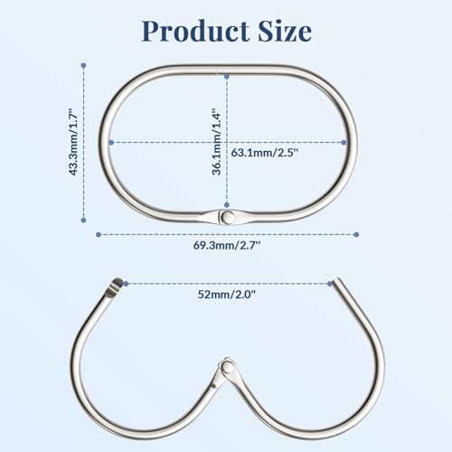 Bathway Shower Curtain Rings, Shower Curtain Hooks 12 Pcs Anti-Drop Shower Rings for Curtain, Metal Shower Curtain Rings Rust Proof, Brushed Nickel Shower Hooks for Shower Curtain Rod Bathroom - color: Nickel, style: Modern Oval