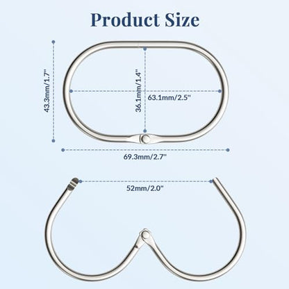 Bathway Shower Curtain Rings, Shower Curtain Hooks 12 Pcs Anti-Drop Shower Rings for Curtain, Metal Shower Curtain Rings Rust Proof, Brushed Nickel Shower Hooks for Shower Curtain Rod Bathroom - color: Nickel, style: Modern Oval