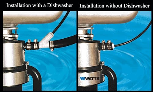Watts Premier Universal Dishwasher / Drain Line to Garbage Disposal Adapter for Reverse Osmosis Systems, Push-In Fitting & Barb, Hose Coupler, Marine Stainless Steel Hose Clamps, No Drilling Required
