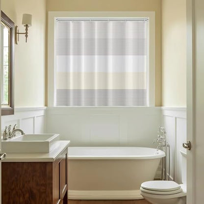 Boho Beige Brown Striped Small Bathroom Window Curtain 36" Wx48 L | Gray Bohemian Geometric, Polyester Waterproof, Machine Washable, Kitchen Dishwasher Cabinet , Easy to Install with 6 Hooks - color: Beige, size: 36"W x 48"L (Pack of 1)