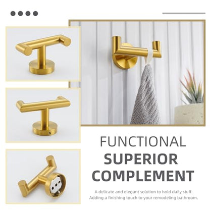 Angle Simple Bathroom Double Hook Brushed Dark Gold, SUS304 Stainless Steel Bath Towel Holder, Double Robe Hanger Wall Mount - color: Brushed Dark Gold, size: 1 Pack