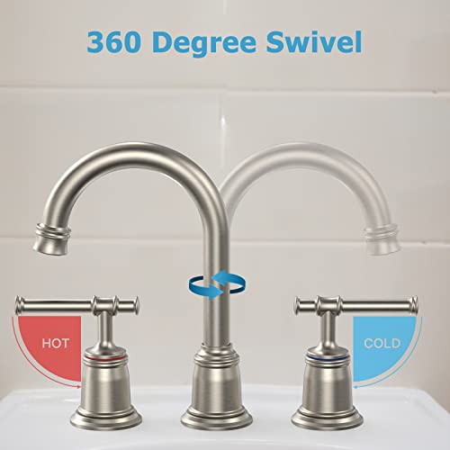 Classical Bathroom faucets for Sink 3 Holes, 8 inch Bathroom Faucet, Widespread Brushed Nickel Bathroom Faucet with Pop Up Drain and cUPC Lead-Free Hose (Brushed Nickel) - color: Brushed Nickel, size: 8 Inch