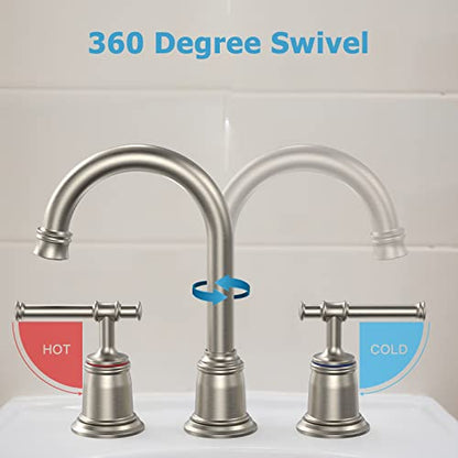Classical 8 inch Bathroom Faucet, Bathroom faucets for Sink 3 Holes, Widespread Brushed Nickel Bathroom Faucet with Pop Up Drain and cUPC Lead-Free Hose (Brushed Nickel 2 Packs) - color: Brushed Nickel, size: 8 inch 2Pack