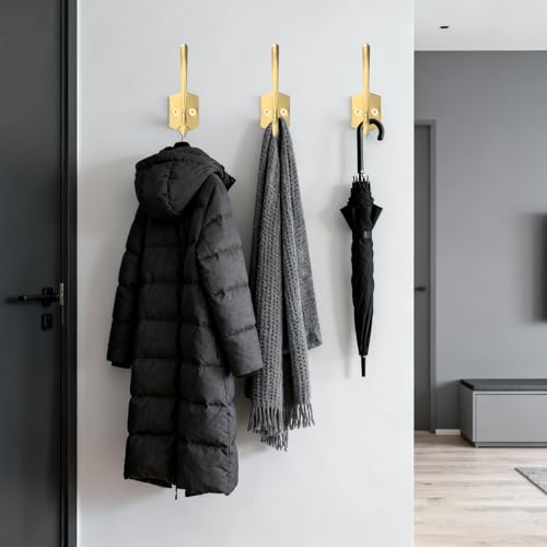 CBWLWJ 16 Pack Heavy Duty Metal Wall Hooks for Hanging, Wall Mounted Coat Hooks for Living Room, Bathroom, Kitchen – Hang Coat, Bag, Scarf, Towel, Hat, Key, Cup (Gold) - color: Gold