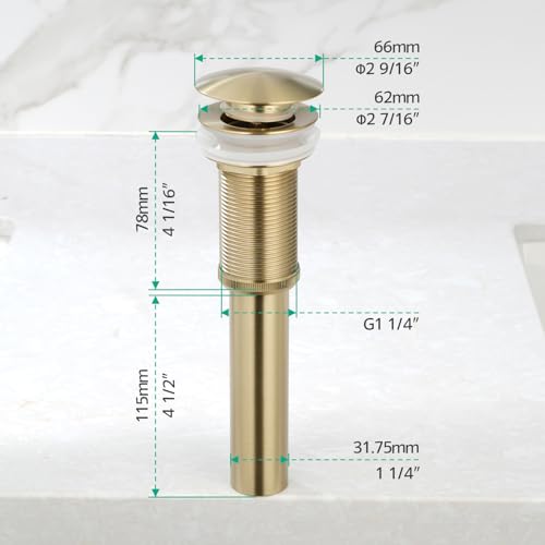 Pop-up Bathroom Sink Drain Stopper Without Overflow for Vessel Sink Lavotory Vanity, D01 (Brushed Gold) - color: Brushed Gold
