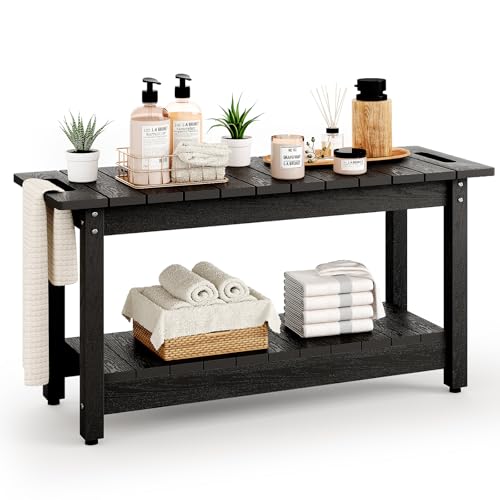 35" Shower Bench, Waterproof HIPS Shower Stool for Shaving Legs | Shower Chair Seat Holds up to 400lbs, Bathroom Bench for Inside Shower, Non-Slip (Black) - color: Black, size: 35.5" Bench