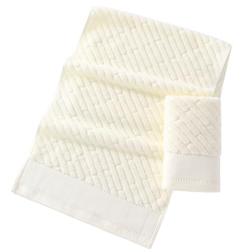 sense gnosis White Hand Towels 13 X 29 Inch Bar Pattern 2 Pieces | Super Soft 100% Cotton Terry Diagonal Design Ultra Absorbent Beige Hand Towel for Bathroom - color: White