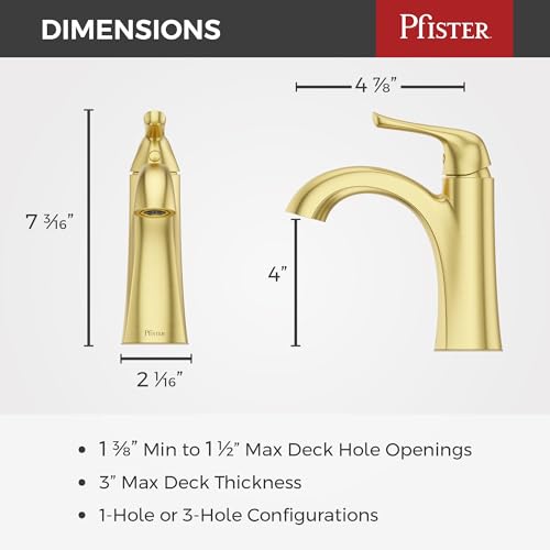 Pfister Willa Bathroom Sink Faucet Single Handle 1 Hole Brushed Gold Vanity Faucet with Push & Seal Drain NSF Certified WaterSense Compliant TiteSeal Technology LF042MALBG - color: Brushed Gold, size: 1 Pack