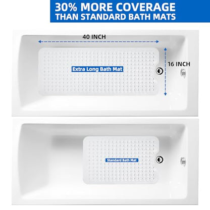 MOONFLY Shower and Bathtub Mat,40x16 Inches,Extra Long Non Slip Mats with Suction Cups and Drain Holes, Machine Washable and Anti Slip Bathmats, Bathroom Mats for Tub Nonslip (White) - color: White