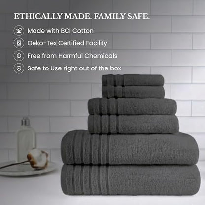 BW Luxe Home - 100% Soft Turkish Cotton 6 Piece Gray Towel Set (2 Bath, 2 Hand, 2 Wash). 600 GSM, Combed Natural Yarn for Fast Drying & Excellent Absorption. Hotel & Spa Luxury Quality. - color: Oxford Gray