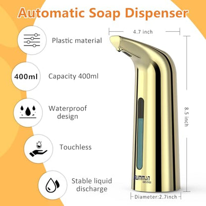 Automatic Liquid Soap Dispenser, 4-Level,13.5oz Touchless | Plastic,400ml Gold Electric Battery Operated Hand & Dish Countertop Soap Dispensers with Sensor for Bathroom,Kitchen Sink - color: Gold, style: Battery
