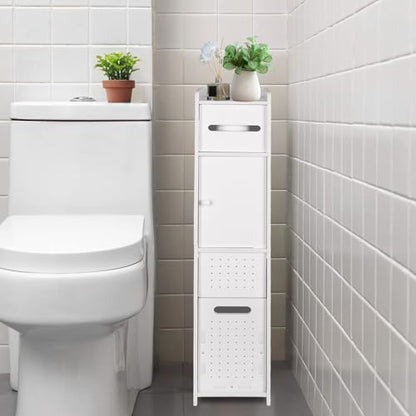 ShellKingdom Toilet Paper Holder Stand with Trash Can, Slim Bathroom Storage Cabinet Shelves, Storage Cabinet for Bathroom Small Spaces, 33.5 x 8.7 x 6.7 inch