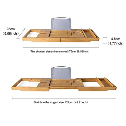 Homemaid Living Luxury Bamboo Bathtub Tray - Expandable Bathroom Tray with Reading Rack or Tablet Holder, Premium Bath Tray Includes a Wine Glass Holder, Cloth Book/Pad/Tablet Stand
