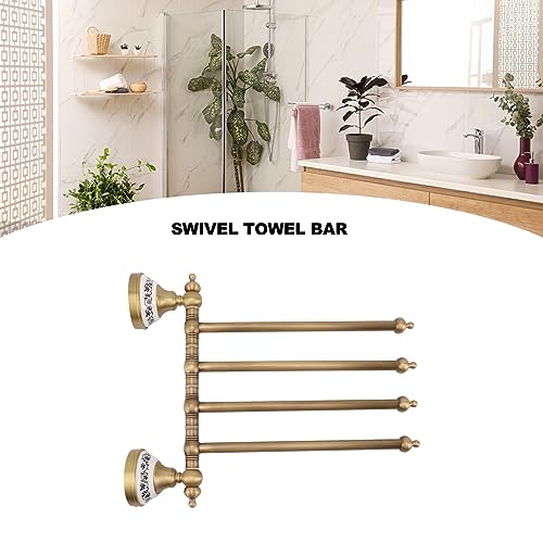 Swivel Towel Rack, Multi arm Brass Bathroom Towel Rack wall Mounted 180° Rotation Thicken Hanger bar for Bathroom for Kitchen (Four Rods) - size: Four Rods