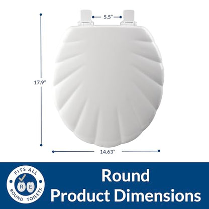Mayfair Sculptured Shell Toilet Seat, Easy Clean Hinges with Durable Wood Seat, Made in USA, Round, White - color: White, size: Round, style: Shell - White