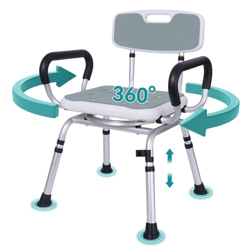 Shower Chair for Inside Shower, 400 lb Capacity, Adjustable Height | Heavy Duty Shower Chair for Elderly and Disabled, Non-Slip Shower Stool with Removable Arms and Back, Lightweight Bath Seat - color: Light Gray
