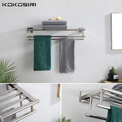 KOKOSIRI Bath Towel Rail Bathroom Towel Rack Towel Holder 24 Inch Towel Shelf with Double Towel Bars Wall Mounted SUS 304 Stainless Steel, Polished Chrome, B6005CH-L24 - color: Polished Chrome, size: 24 Inch