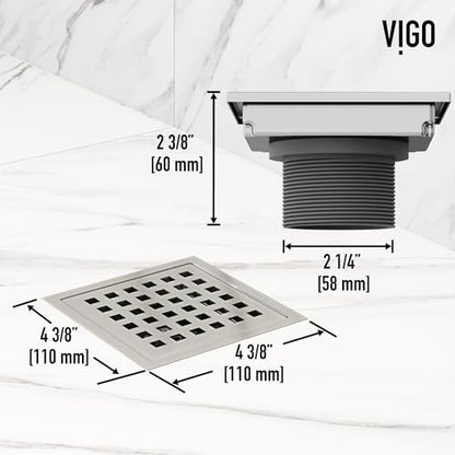 VIGO Elan 4.38 in. W x 4.38 in. L Square Shower Drain in Brushed Nickel - VG07004BN - color: Brushed Nickel, size: 4 in.