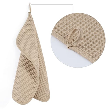 POLYTE 430 GSM Microfiber Lint Free Washcloth Face Towel, 13 x 13 in, 4 Pack (Waffle Weave) - color: Beige