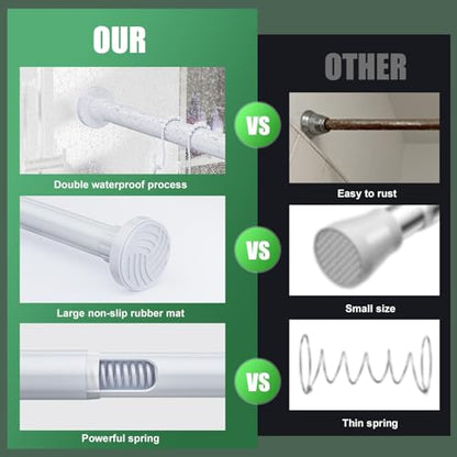 Ausemku Shower Curtain Rod 32-50 Inch Adjustable - 1 Inch Diameter Heavy Duty No drill Spring Tension Shower Rod, Non-Slip Rustproof Telescopic Rod for Bathroom, White - color: White, size: 32-50 Inches