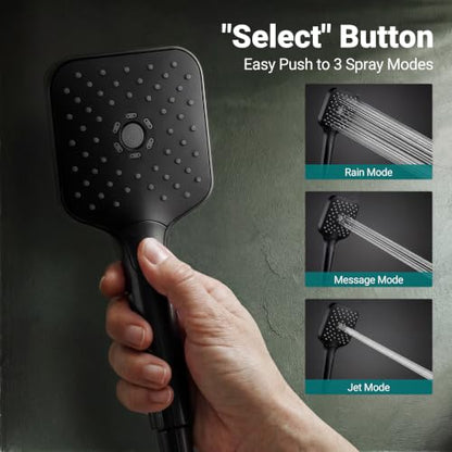 12" XXL Rainfall Shower Head with Handheld Combo Set, Matte Black | High Pressure, Magnetic Docking, Air-Infusion Tech, Anti-Leak One-Piece Design, Dual Square Showerhead - color: Matte Black