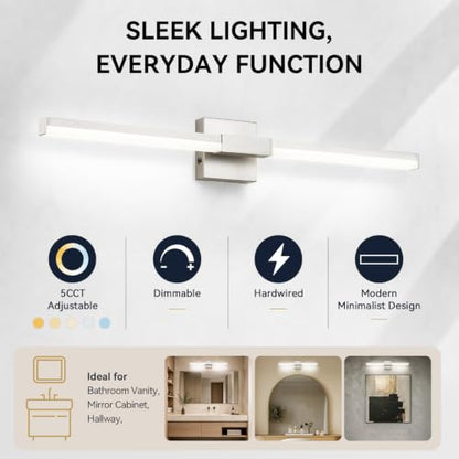 SOLFART Bathroom Vanity Light 32-Inch: Brushed Nickel LED Bar Dimmable 5 Color Temperature 360 Degree Rotation Bathroom Light Fixtures ETL IP44 - color: Brushed Nickel-5CCT, 5-Step Brightness Control, size: 32 inch