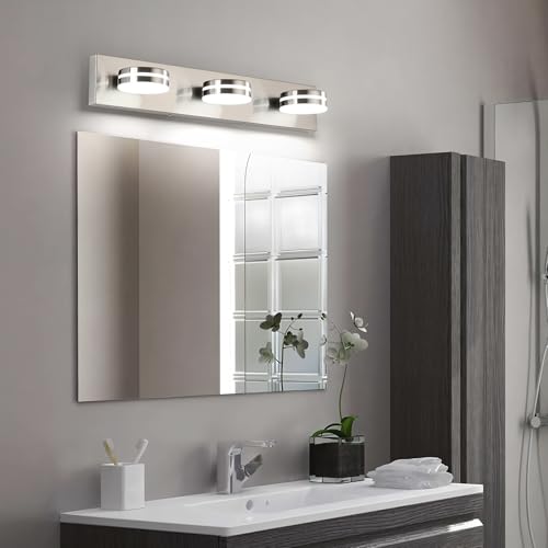 3-Light Bathroom Vanity Light, Brushed Nickel Bathroom Light Fixtures Over Mirror, LED Vanity Lights with 360°Rotating Lamp Head(24in) - color: Nickel-Dimmable