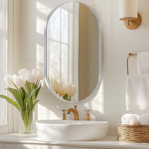 DlandHome Oval Bathroom Medicine Cabinet with Mirror, 34”x20” Recessed Medicine Cabinet for Bathroom with Beveled Edge Mirror, Silver - color: Silver