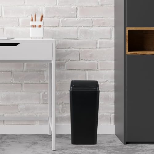 4.5 Gallon Plastic Swing Lid Trash Can, Swing-Top Trash Bin, Black | Small Slim Garbage Can, Waste Basket with Lid - color: Black