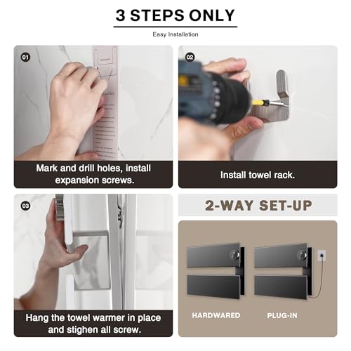 K&KALONZO Electric Towel Warmer Wall Mounted, Fast Heat in 2 Min, NTC Safety | 5 Timers & 3 Heat Levels Control, 2H Rapid Dry, Plug-In/Hardwired, Anti-Scald, Aluminum Heated Towel Rack for Bathroom, K2RB - color: Black, size: 2-Bar