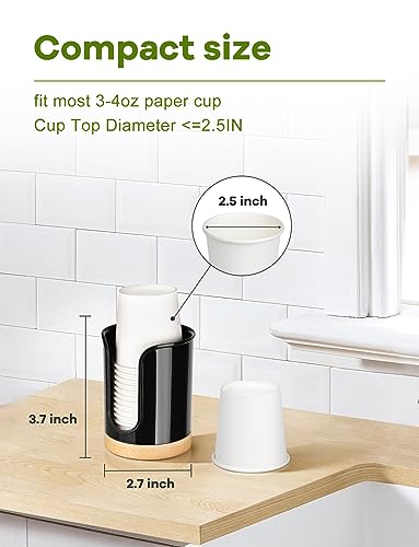 Bathroom Cup Dispenser - Small Cup Holder for Dixie 3 oz Bathroom Cups, Mouthwash Cups, 3 4 Ounce Cup Dispenser - PC/Bamboo, Black, Pack of 1 - color: Black/Bamboo/1Pack