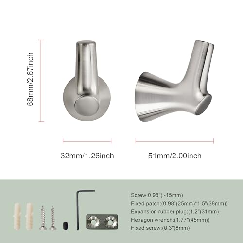 AVICCI 5 Pack Towel Hooks Brushed Nickel Coat Hooks, Zinc Alloy Heavy Duty Bathroom Hooks Wall Mounted for Robes & Towels Hand Towel Hook Holder Kitchen, Bathroom Accessories - color: Brushed Nickel