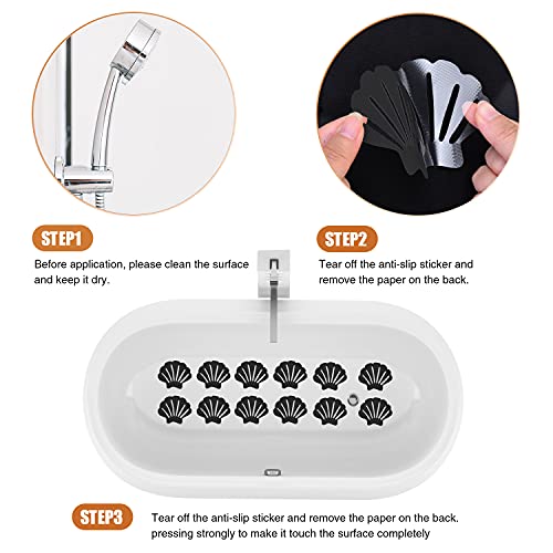 Secopad Non-Slip Bathtub Stickers, 24 PCS Shell Safety Bathroom Tubs Showers Treads Adhesive Decals Scraper (Black) - color: Black