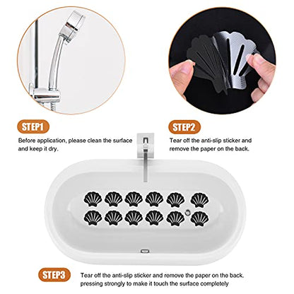 Secopad Non-Slip Bathtub Stickers, 24 PCS Shell Safety Bathroom Tubs Showers Treads Adhesive Decals Scraper (Black) - color: Black