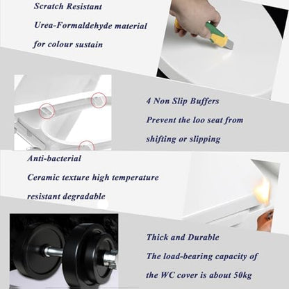 Quick Release Toilet Seat with Simple Top Fixing, Adjustable 360° Hinges - Standard WC Loo Seat